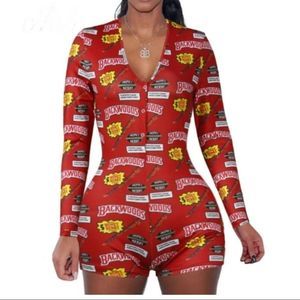 NWOT BACKWOODS Long Sleeve Red Honey Berry Onsie Romper Size XL